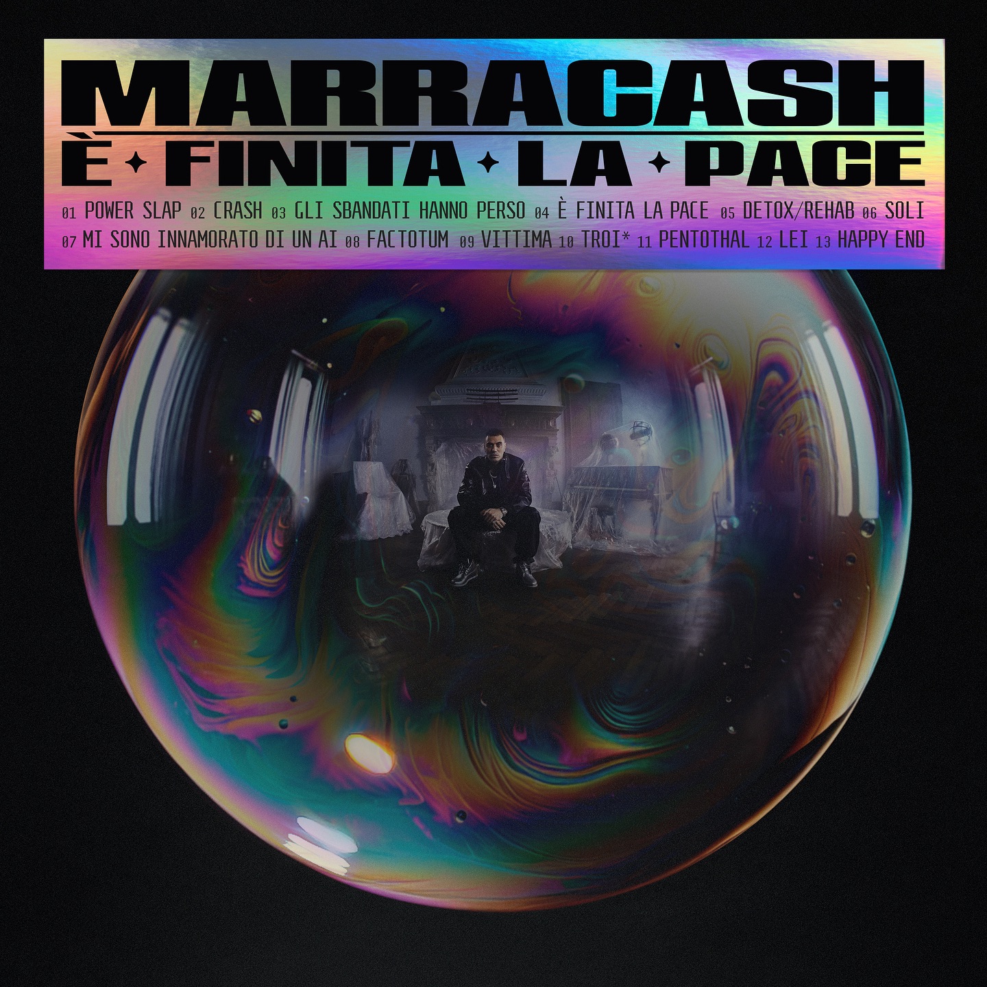La copertina di “È Finita la Pace”, l’album di Marracash, incentrata sul concetto di isolamento e di “bolla”
